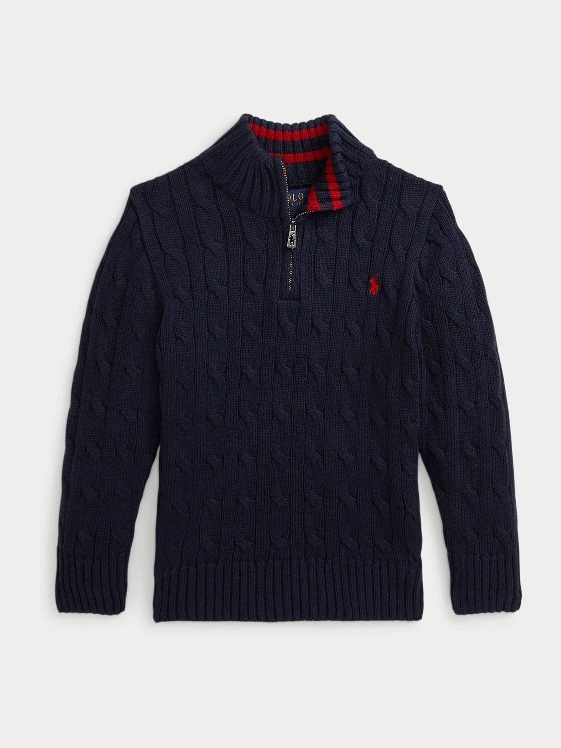 Satın al Lacivert - Polo Ralph Lauren Kablo Örgü Çeyrek Fermuarlı