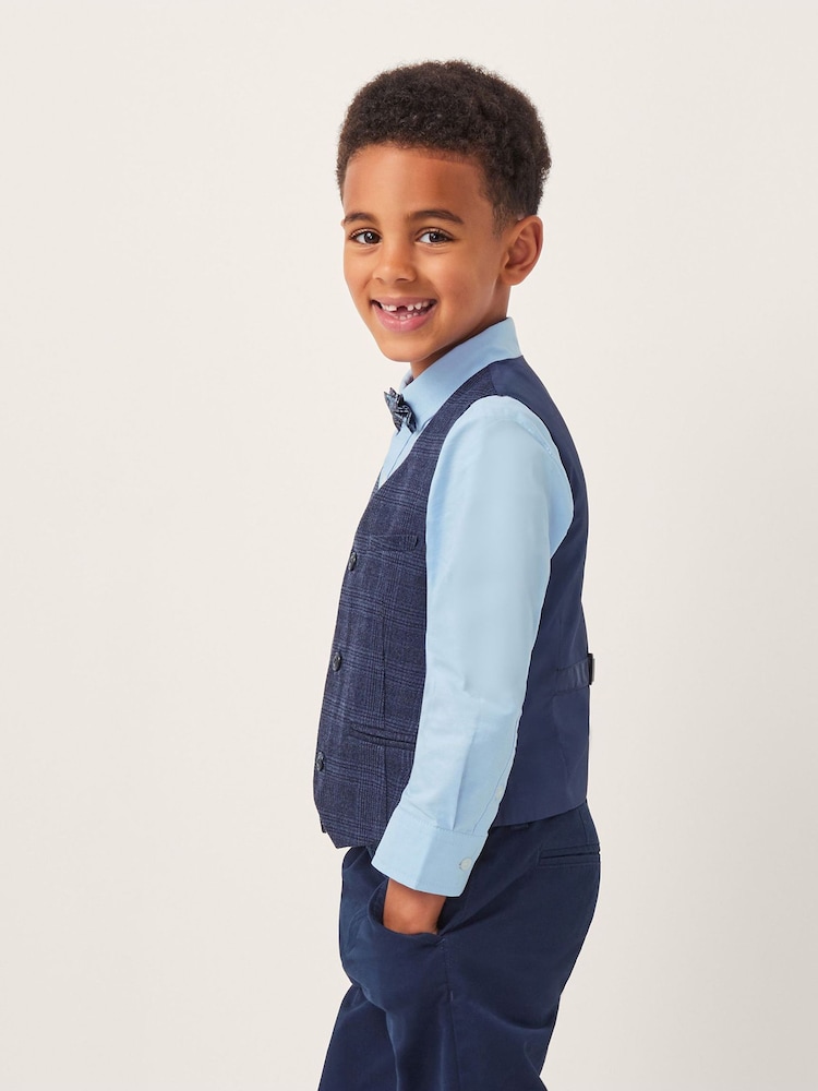 Monsoon Blue Three-Piece Oliver Check Waistcoat & Shirt Set - Image 1 of 4 Monsoon Blue Three-Piece Oliver Check Waistcoat & Shirt Set - Image 1 of 4