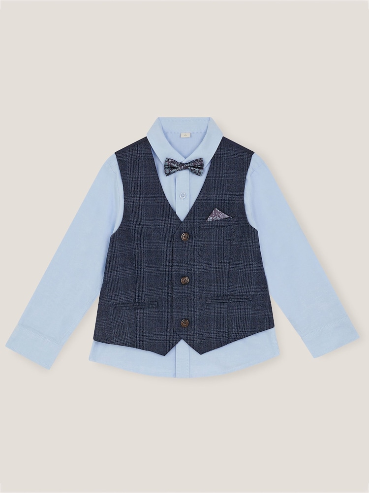 Monsoon Blue Three-Piece Oliver Check Waistcoat & Shirt Set - Image 2 of 4 Monsoon Blue Three-Piece Oliver Check Waistcoat & Shirt Set - Image 2 of 4