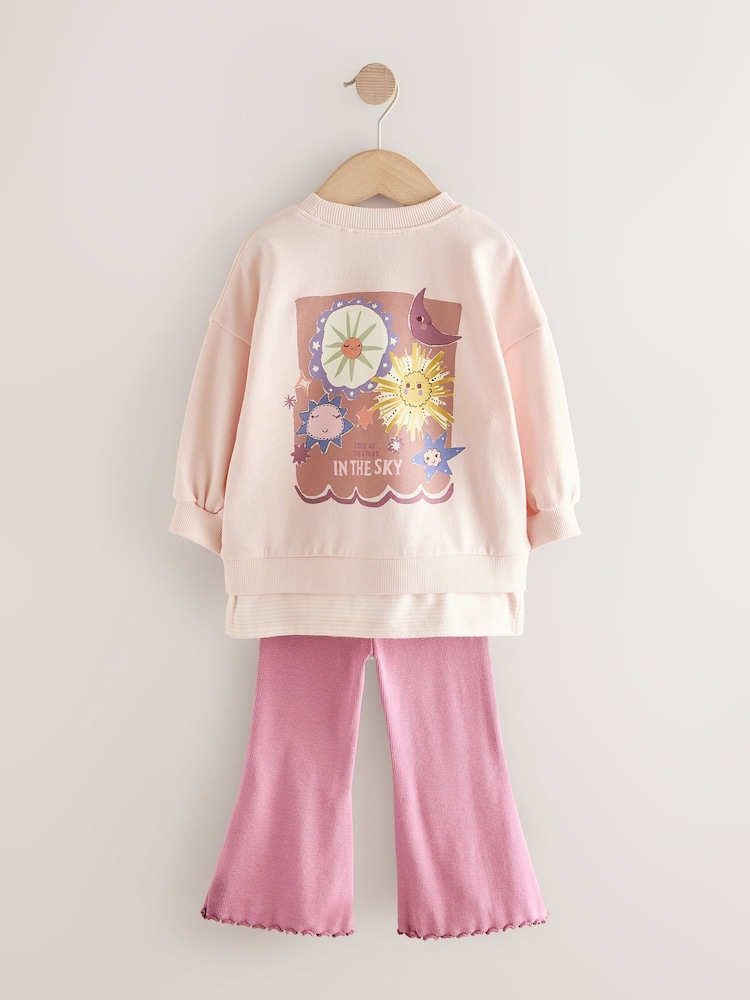 Pink Stars Long Sleeve Top and Flare Set (3mths-7yrs) - Image 2 of 5 Pink Stars Long Sleeve Top and Flare Set (3mths-7yrs) - Image 2 of 5