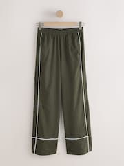 Khaki Green Linen Rich Wide Leg Trousers With Piping - Image 6 of 9
