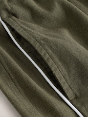 Khaki Green Linen Rich Wide Leg Trousers With Piping - Image 8 of 9