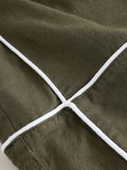 Khaki Green Linen Rich Wide Leg Trousers With Piping - Image 9 of 9