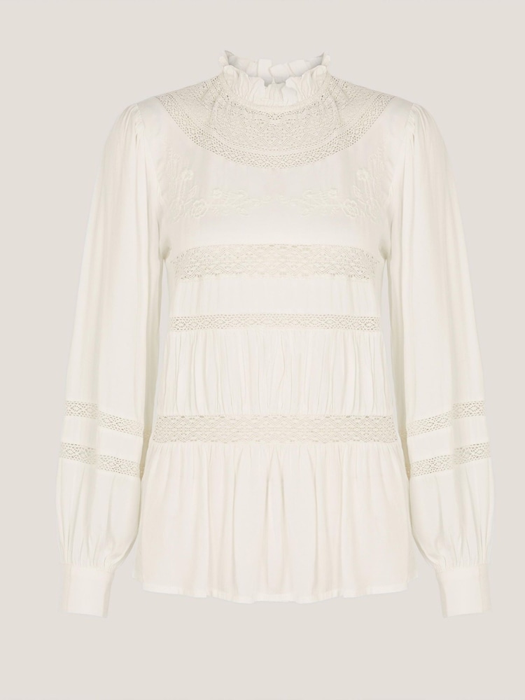 Monsoon Cream Lila Embroidered Lace Panel Blouse - Image 5 of 5