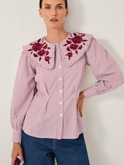 Monsoon Red Marta Floral Embroidered Stripe Shirt - Image 2 of 5