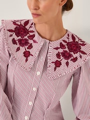 Monsoon Red Marta Floral Embroidered Stripe Shirt - Image 3 of 5