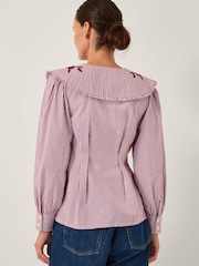 Monsoon Red Marta Floral Embroidered Stripe Shirt - Image 4 of 5