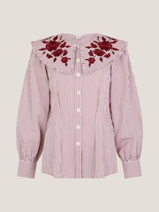 Monsoon Red Marta Floral Embroidered Stripe Shirt - Image 5 of 5