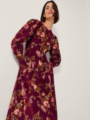 Monsoon Red Yasmina Floral Fit & Flare Midi Dress - Image 4 of 5