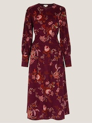 Monsoon Red Yasmina Floral Fit & Flare Midi Dress - Image 5 of 5