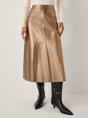 Monsoon Brown Pippa Faux Leather Midi Skirt - Image 2 of 5