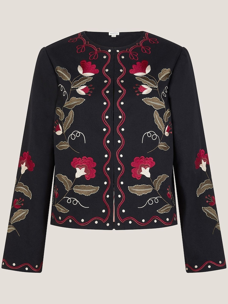 Monsoon Black Valerie Floral Embroidered Jacket - Image 5 of 5 Monsoon Black Valerie Floral Embroidered Jacket - Image 5 of 5