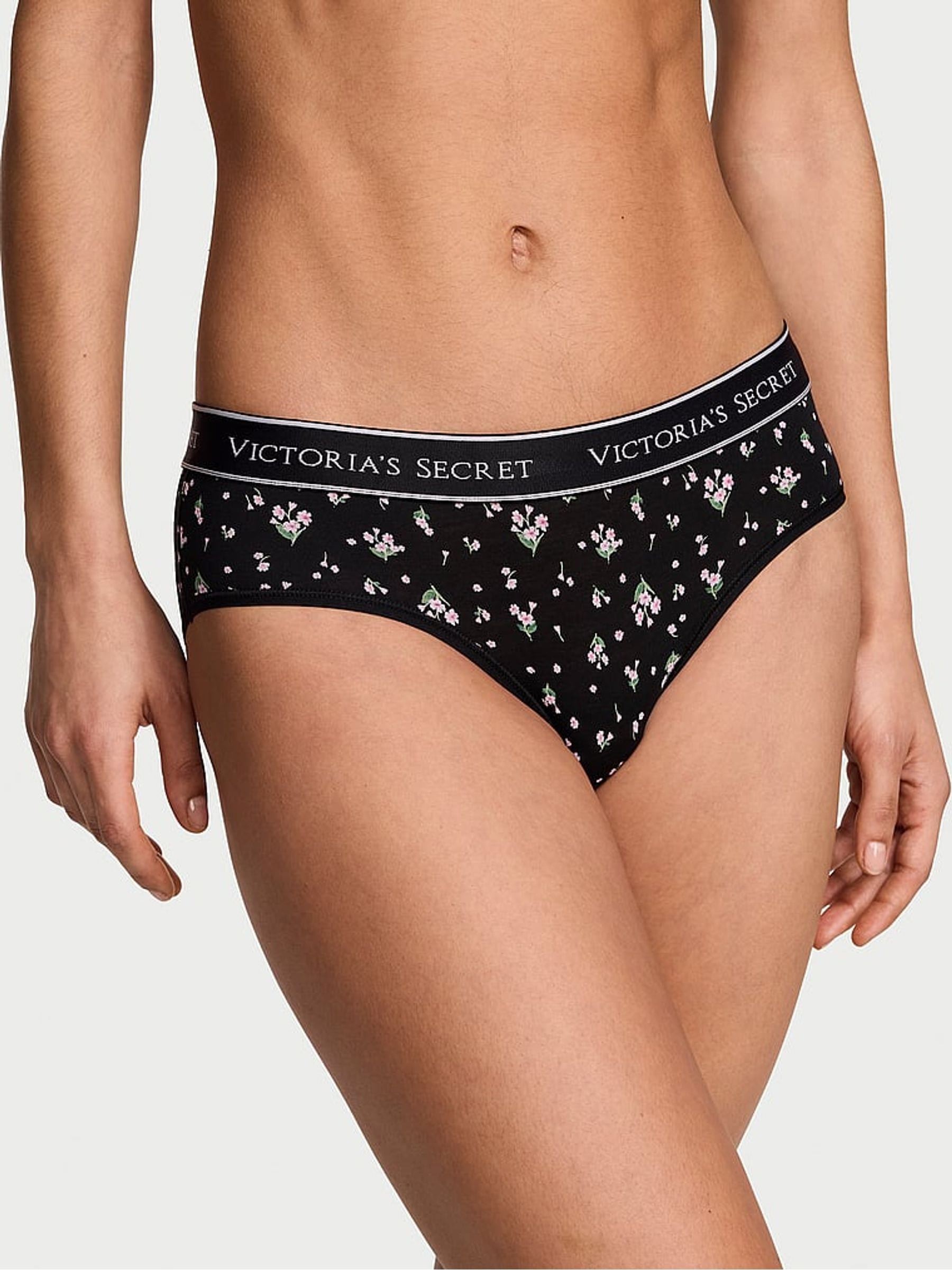 Victoria's Secret Black Ditsy Floral Hipster Logo Knickers