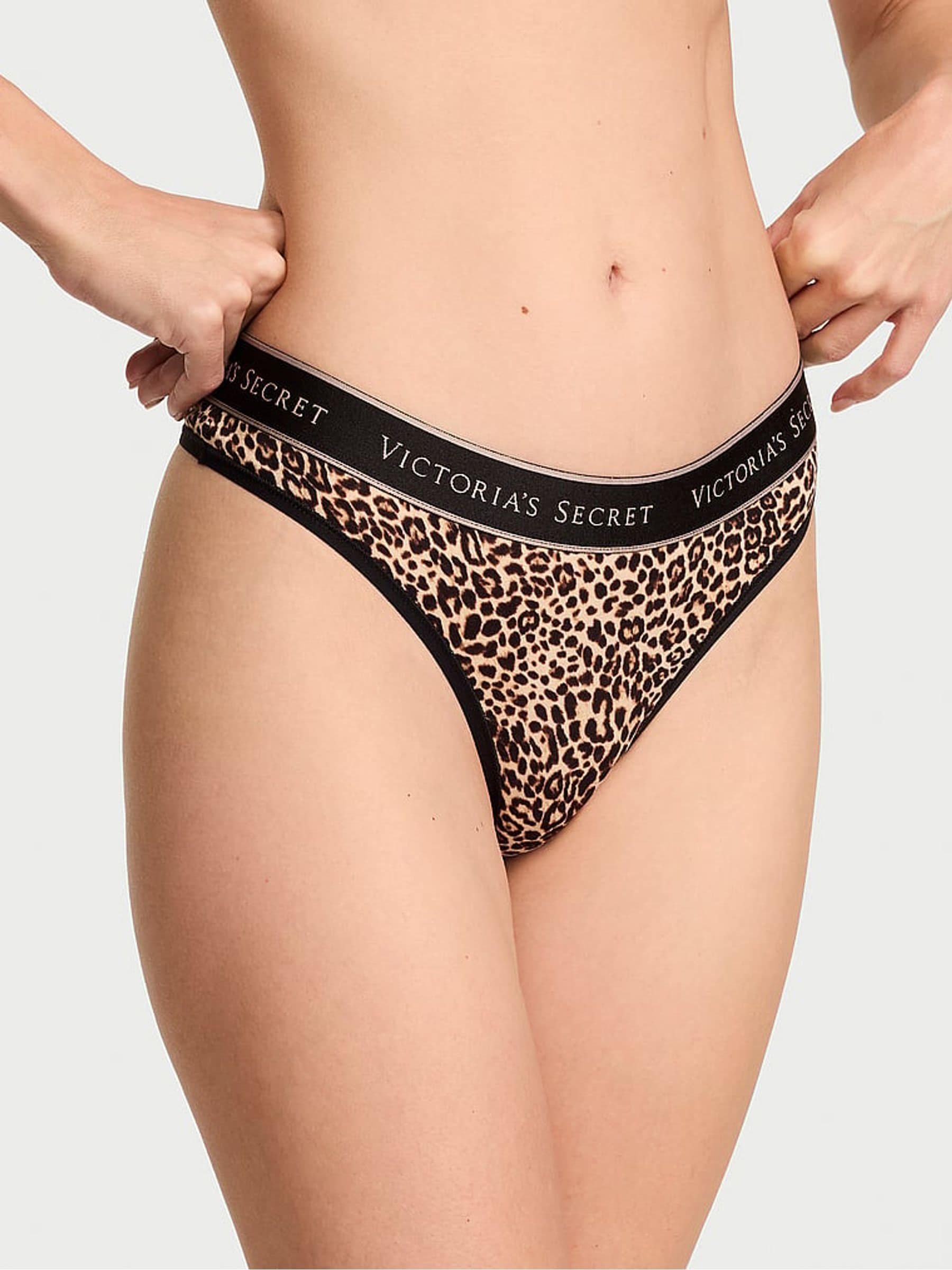 Victoria's Secret Leopard Black Thong Logo Knickers