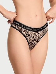 Victoria's Secret Leopard Black Thong Logo Knickers - Image 1 of 2