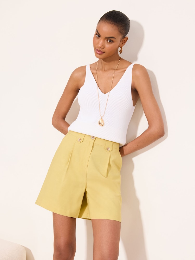Lipsy Green Tailored Tab Waist Shorts - Image 1 of 4