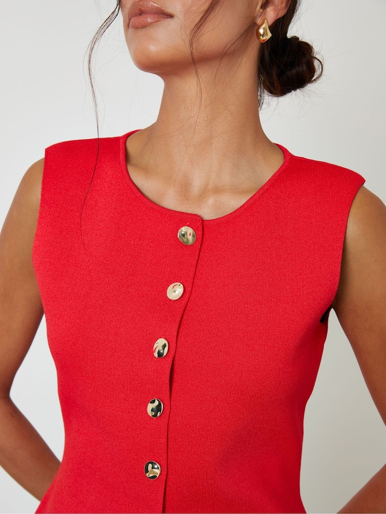 Threadbare Red Ribbed Knitted Waistcoat - Image 2 of 4 Threadbare Red Ribbed Knitted Waistcoat - Image 2 of 4