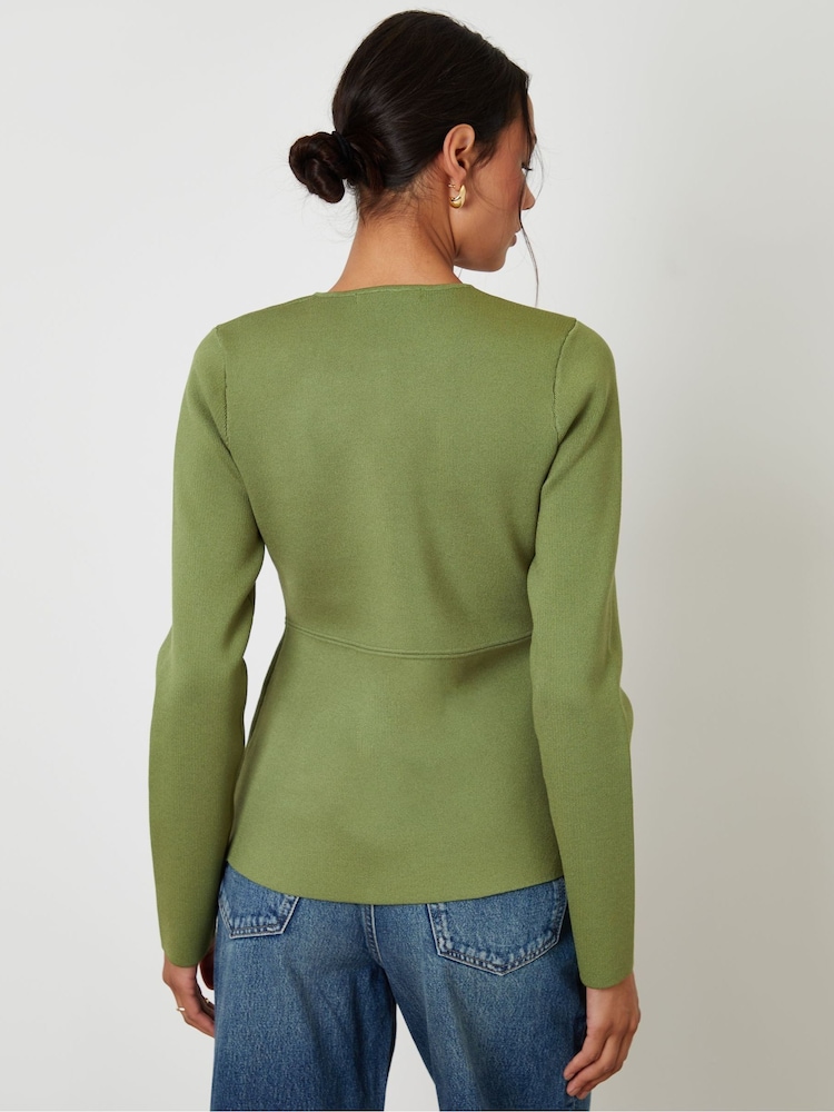 Grün - Threadbare Cinched Knitted Button Up Cardigan - Bild 2 von 4