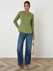 Grün - Threadbare Cinched Knitted Button Up Cardigan - Bild 3 von 4
