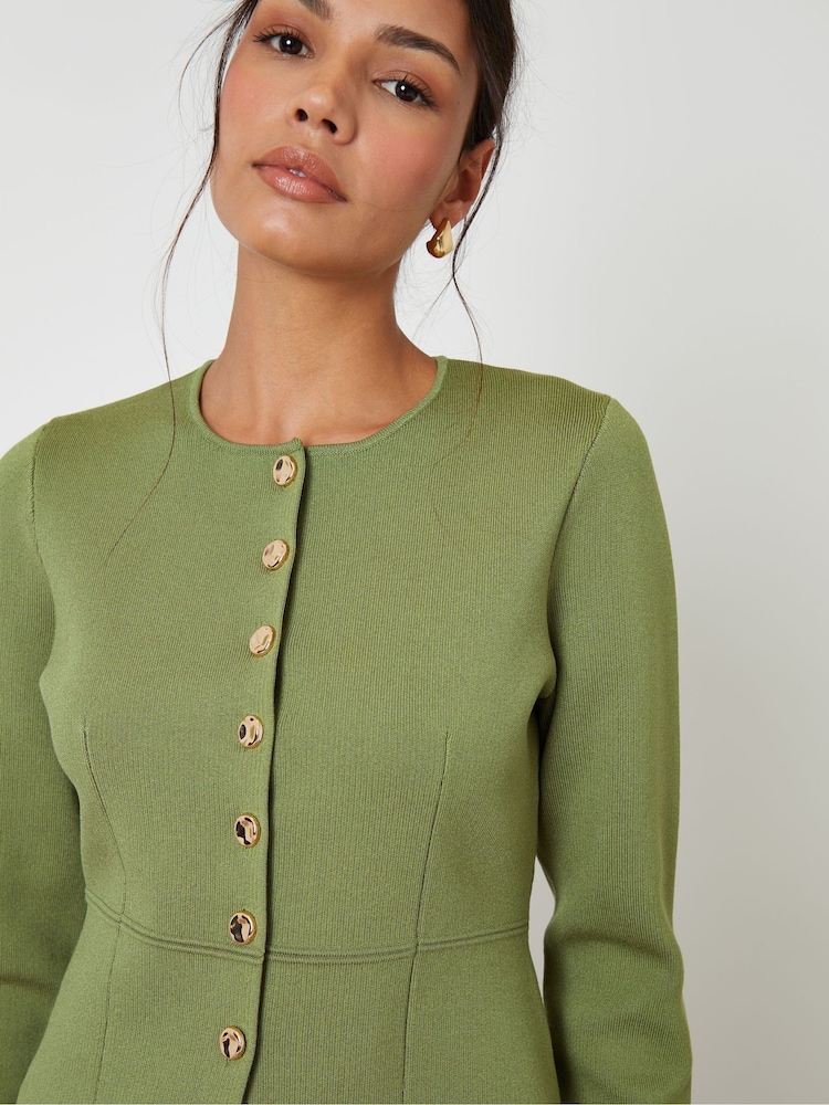 Threadbare Green Cinched Knitted Button Up Cardigan - Image 4 of 4 Threadbare Green Cinched Knitted Button Up Cardigan - Image 4 of 4