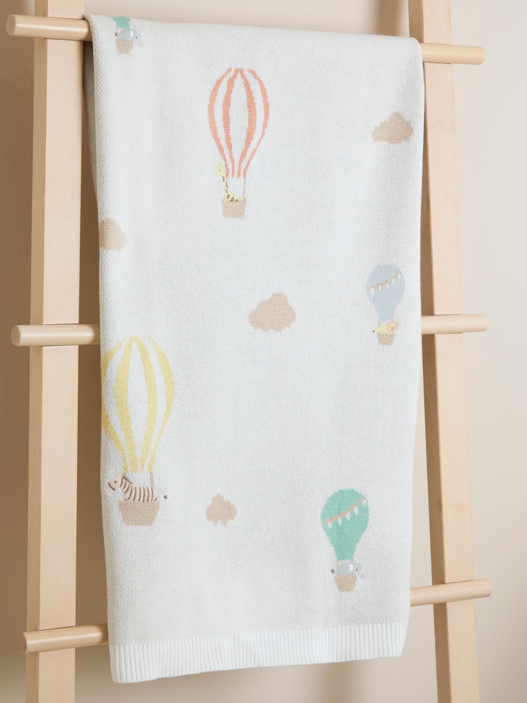 JoJo Maman Bébé Natural Hot Air Balloon Embroidered Blanket - Image 1 of 5 JoJo Maman Bébé Natural Hot Air Balloon Embroidered Blanket - Image 1 of 5