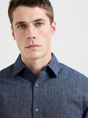 French Connection Blue Cotton Regular Fit Denim Style Long Sleeve Button Up Shirt - Image 4 of 5