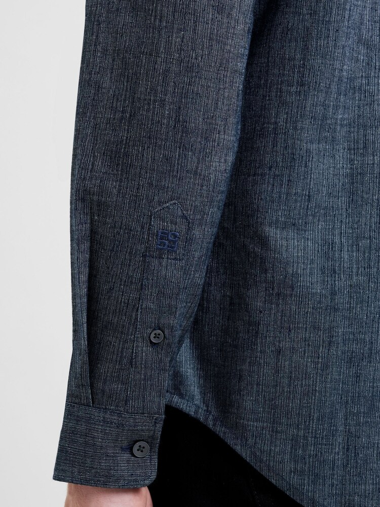 French Connection Blue Cotton Regular Fit Denim Style Long Sleeve Button Up Shirt - Image 5 of 5