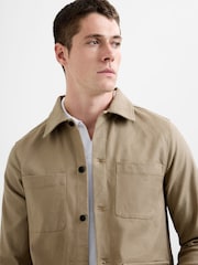 French Connection Brown Cotton Blend Four Pocket Canvas Button-Up Overshirt - Image 4 of 5