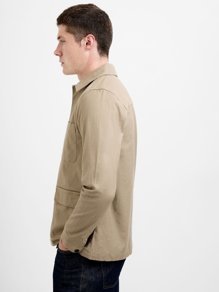 French Connection Brown Cotton Blend Four Pocket Canvas Button-Up Overshirt - Image 5 of 5 French Connection Brown Cotton Blend Four Pocket Canvas Button-Up Overshirt - Image 5 of 5