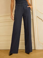 Love & Roses Navy Pinstripe Wide Leg Trousers - Image 1 of 4