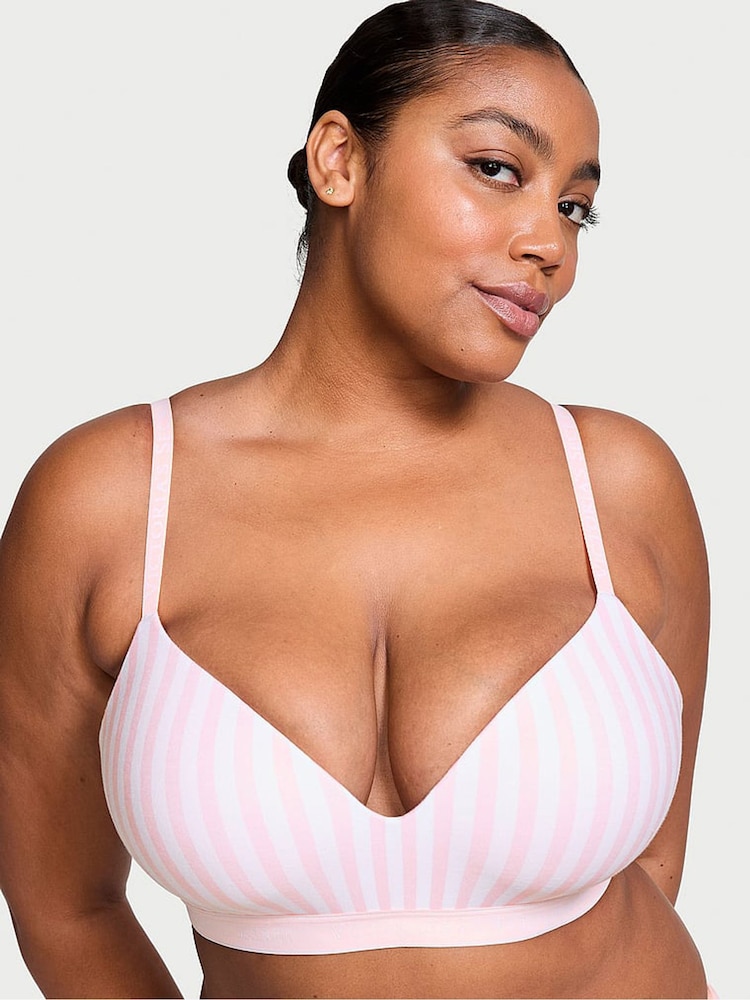 Victoria's Secret Pink Stripe Lightly Lined Non Wired Cotton Logo Bra - Image 1 of 2 Victoria's Secret Pink Stripe Lightly Lined Non Wired Cotton Logo Bra - Image 1 of 2