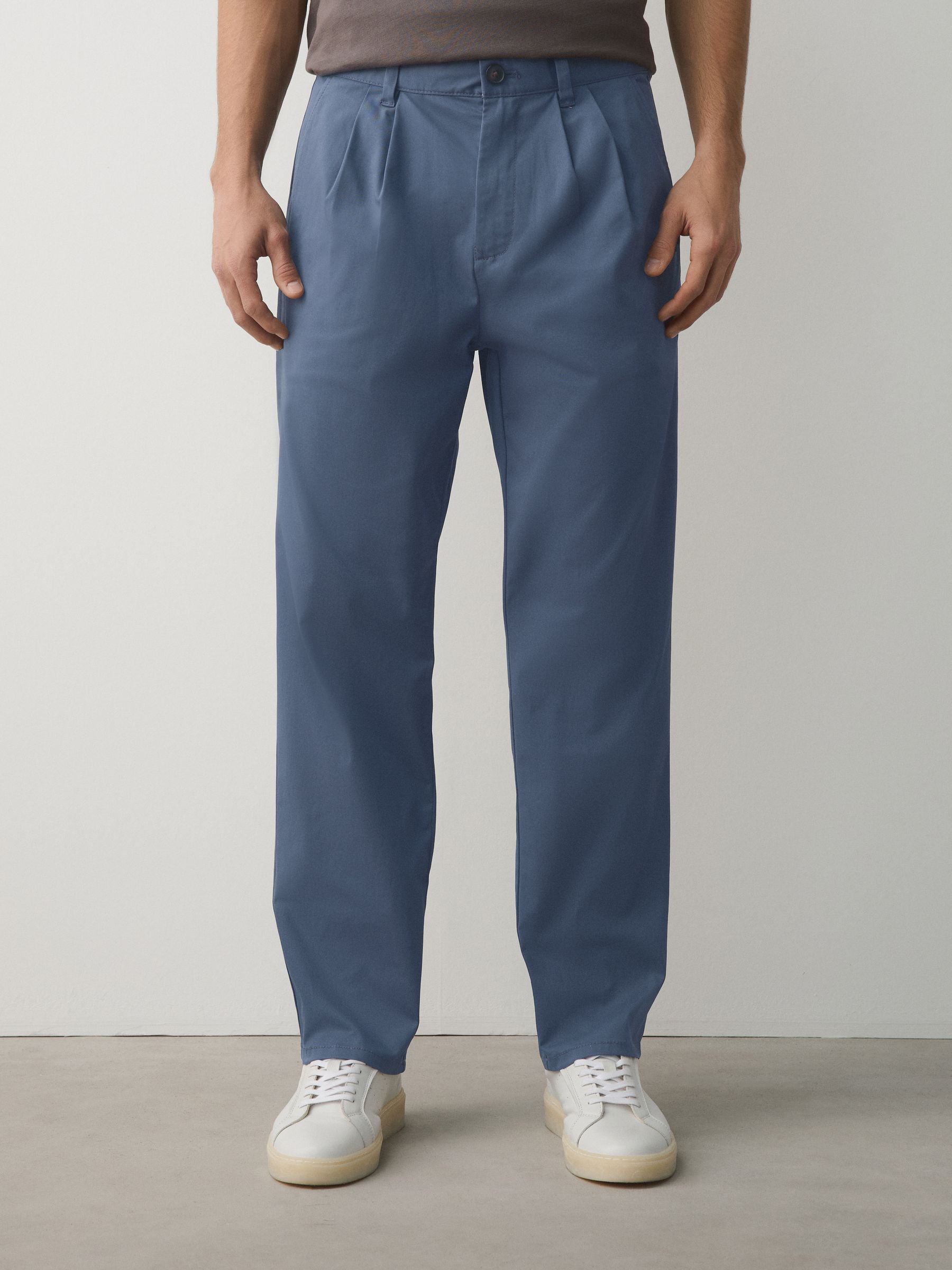 Buy Pale Blue Relaxed Tapered Fit Cotton Rich Stretch Chinos from
