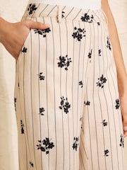 Love & Roses Cream Linen Pinstripe Floral Wide Leg Trousers - Image 2 of 4