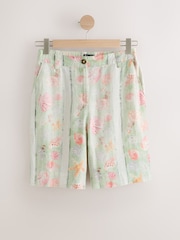 Green/Pink Floral National Trust x Next Linen Blend Knee Shorts - Image 5 of 7