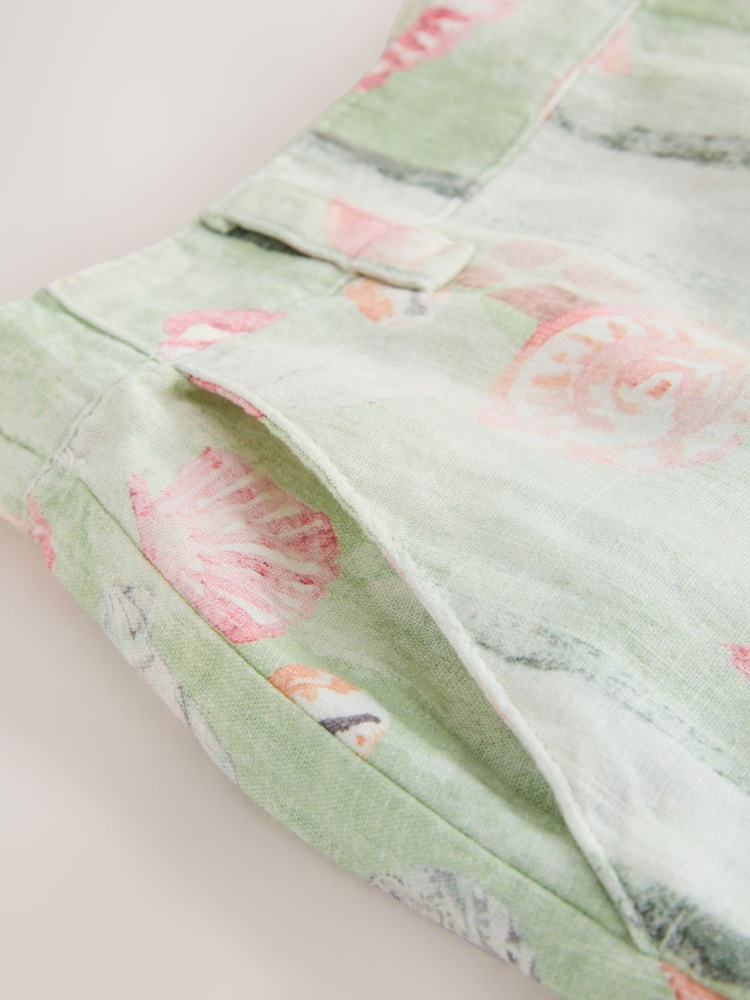 Green/Pink Floral National Trust x Next Linen Blend Knee Shorts - Image 7 of 7