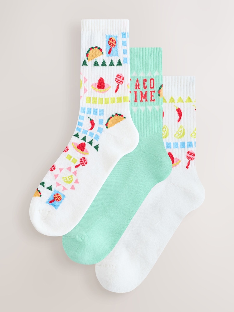 Taco Time Cushion Sole Sports Ankle Socks 3 Pack - Image 1 of 6