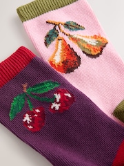 Pink Cherries Warm Handle Cotton Ankle Socks 2 Pack - Image 4 of 5