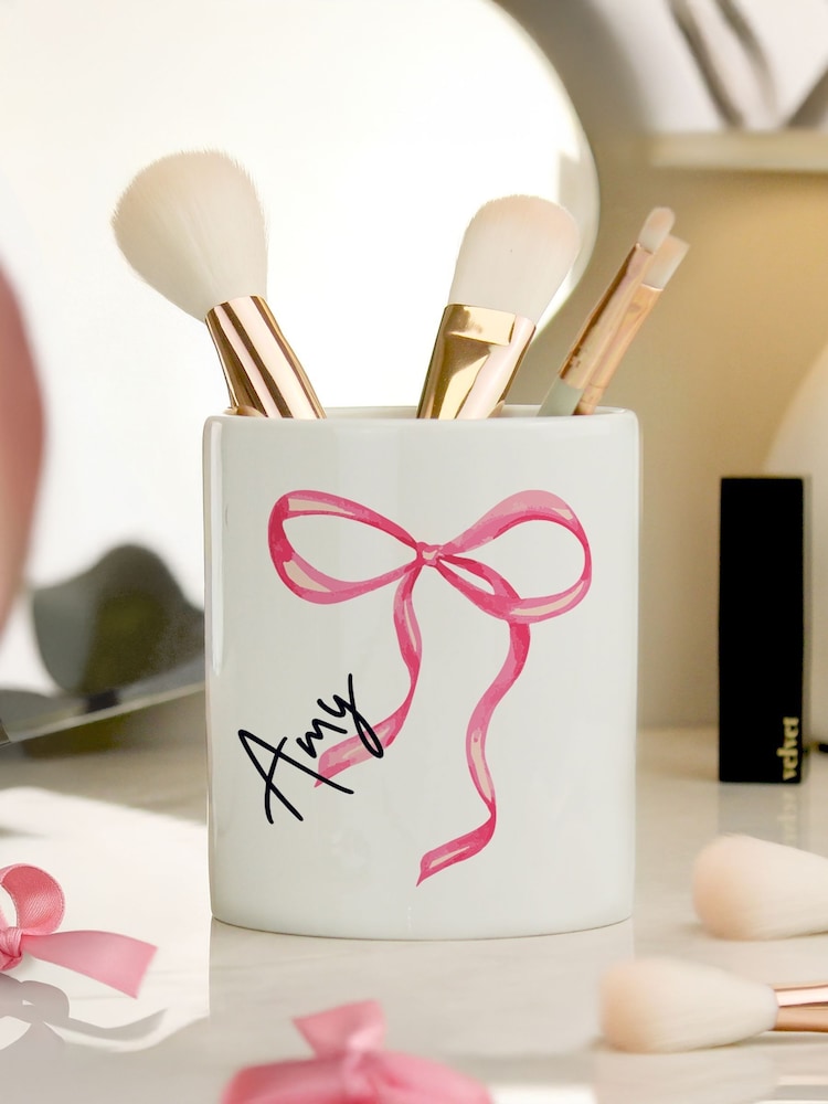 Personalised Bow Make-Up Brush Holder by PMC - Image 1 of 3 Personalised Bow Make-Up Brush Holder by PMC - Image 1 of 3