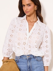 Lipsy White Broderie Shirt - Image 3 of 4
