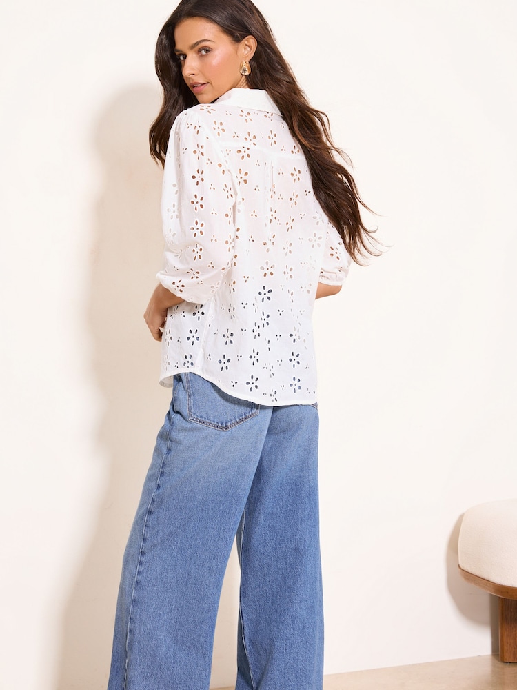 Lipsy White Broderie Shirt - Image 4 of 4