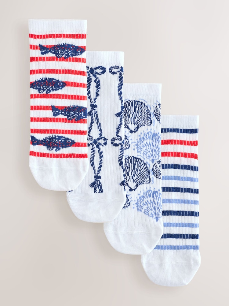 Blue Nautical Trainer Socks 4 Pack - Image 1 of 7