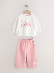 Cream/Pink Barbie Sweatshirt & Wide Leg Joggers Set (3mths-7yrs) - Image 1 of 4