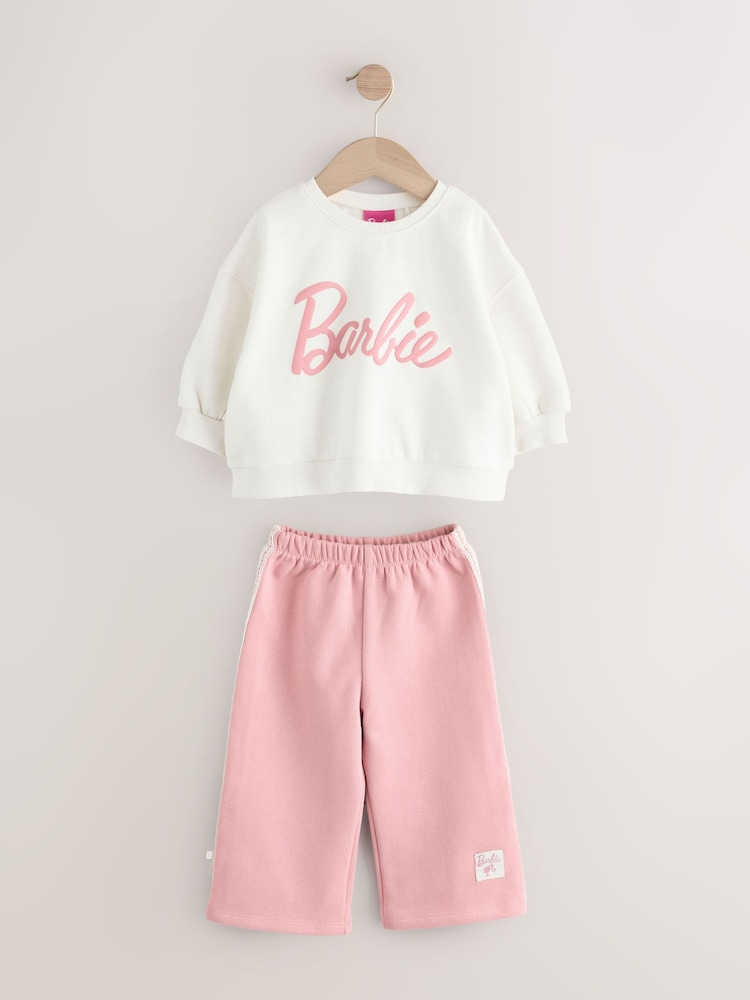 Cream/Pink Barbie Sweatshirt & Wide Leg Joggers Set (3mths-7yrs) - Image 1 of 4
