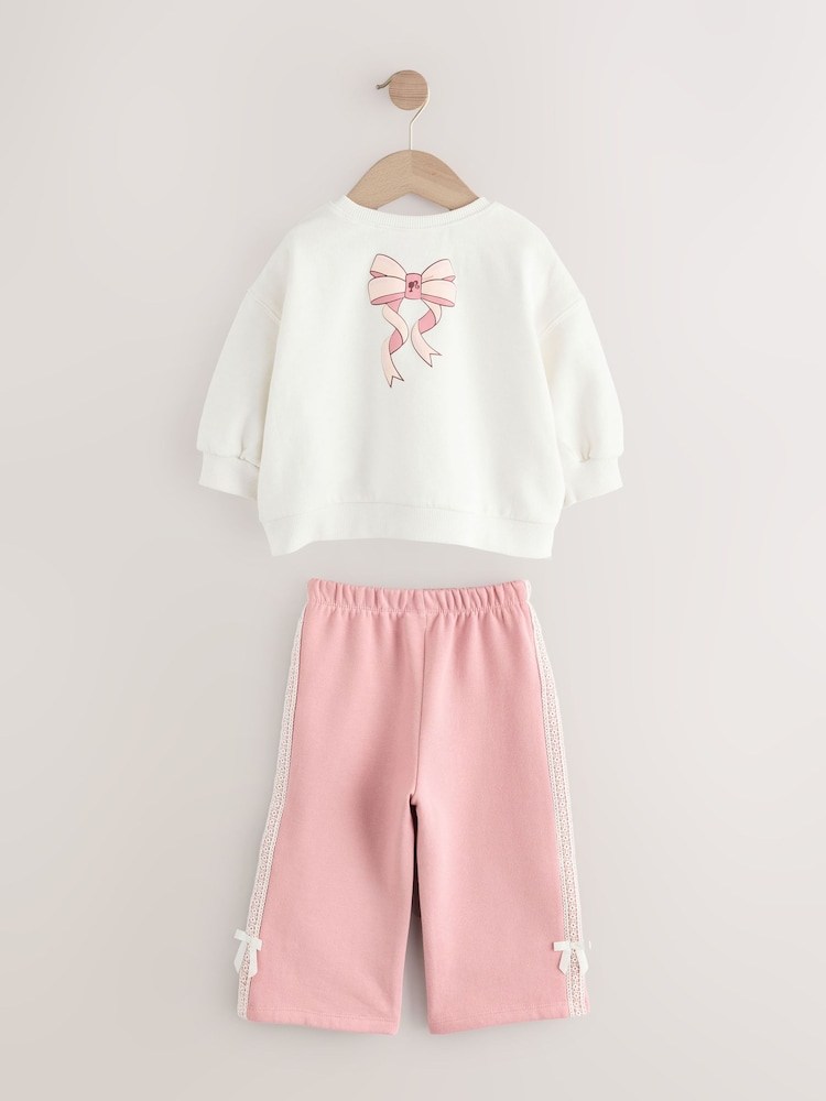 Cream/Pink Barbie Sweatshirt & Wide Leg Joggers Set (3mths-7yrs) - Image 2 of 4
