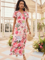 Love & Roses Floral Motif Printed Ric Rac V-Neck Midi Dress - Image 1 of 4