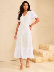 Love & Roses White Statement Collar Trim Detail Midi Dress - Image 1 of 4