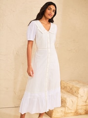 Love & Roses White Statement Collar Trim Detail Midi Dress - Image 3 of 4