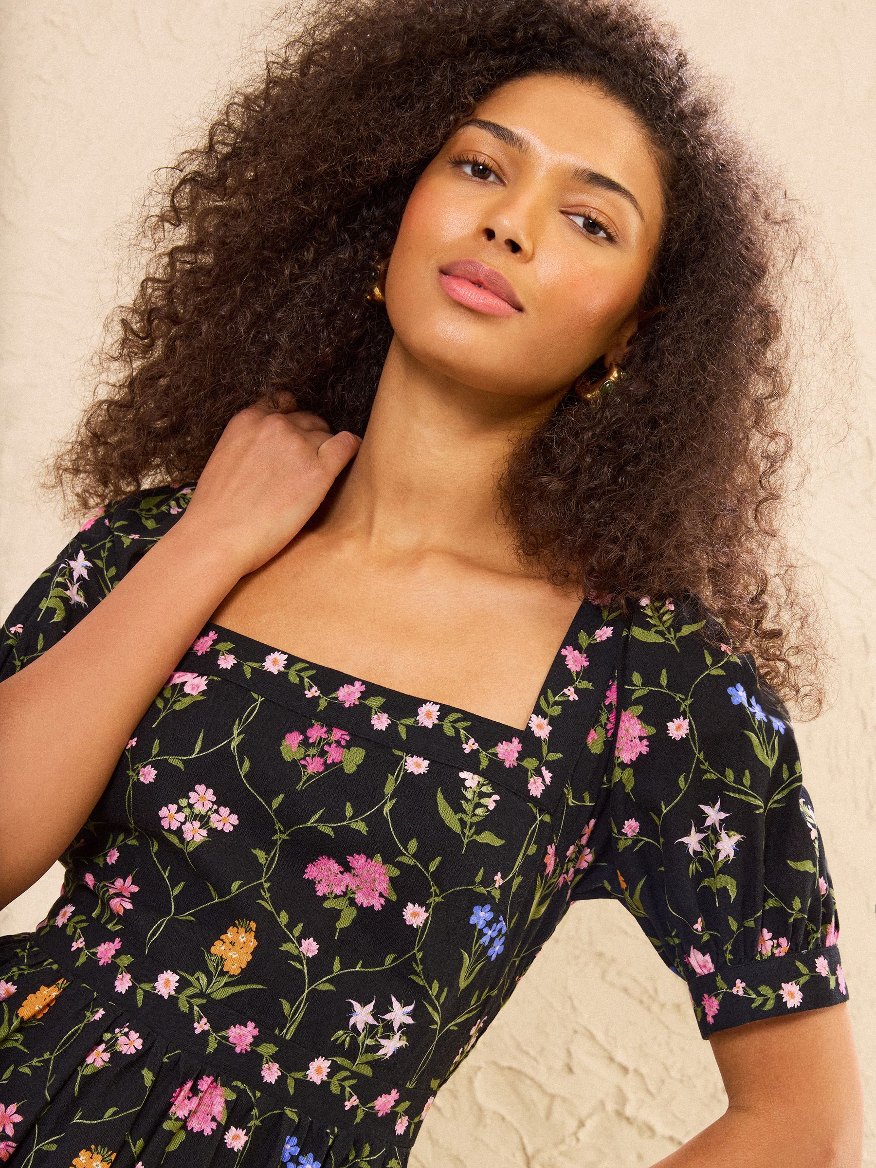 Buy Love & Roses x RHS Black Linen Puff Sleeve Midi Dress from the