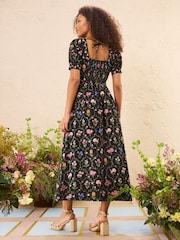 Love & Roses x RHS Black Linen Puff Sleeve Midi Dress - Image 4 of 5