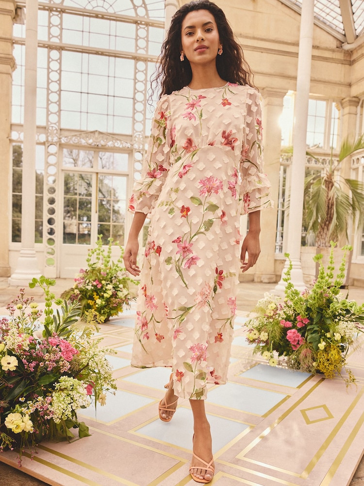 Love & Roses 3D Crew Embellished Neck Midi Dress - Imaginea 1 din 4